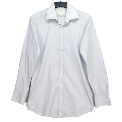 Hawes Curtis Herren Hemd Weiß Blau Langarm St James Slim Fit Größe 15 1/2 35