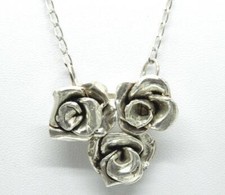 MEX 925 MC 224 Sterling Silver Floral Rose Flower Pendant Necklace 19.5" Chain