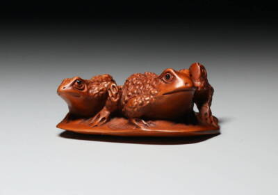 2.5 Inch Chinese Boxwood Hand carved Jin Chan Frog Statue Netsuke Decoration