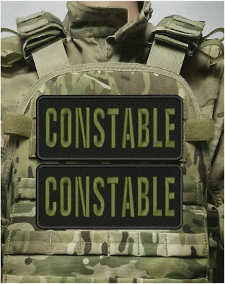 CONSTABLE 2 EMBROIDERY PATCHES 4X10 WHIT HOOK ON BACK BLK/OD GREEN