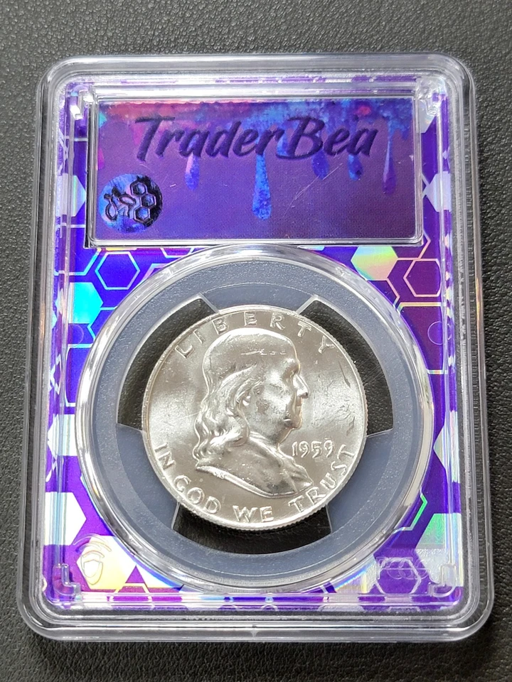 1959-D Franklin Half Dollar – PCGS MS63 FBL – Trader Bea Purple Core Slab - Image 2 of 2