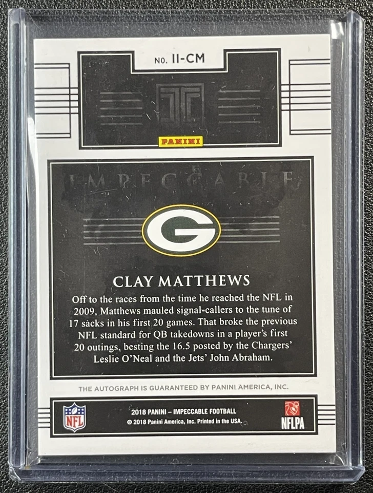 CLAY MATTHEWS 2018 PANINI IMPECCABLE #II-CM INDELIBLE INK GOLD AUTO 2/5 PACKERS - Image 2 of 2
