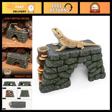 3-in-1 Bearded Dragon Basking Platform  Hideout, Reptile Cave with Food Bowl, T