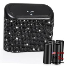Bling Car Trash Can with Lid - Mini Auto Garbage - Black/Black Rhinestone - 1