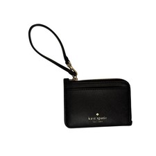 Kate Spade New York Black Leather Wristlet Card Holder Zip Wallet Wrist Strap
