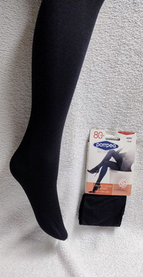 Schwarze Strumpfhose warme Baumwolle 80 den ''Pompea'', Größe 1/2