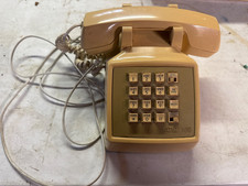 Vintage AT T 100 Push Button Phone Desk Telephone Re-dial Mute Beige Untested