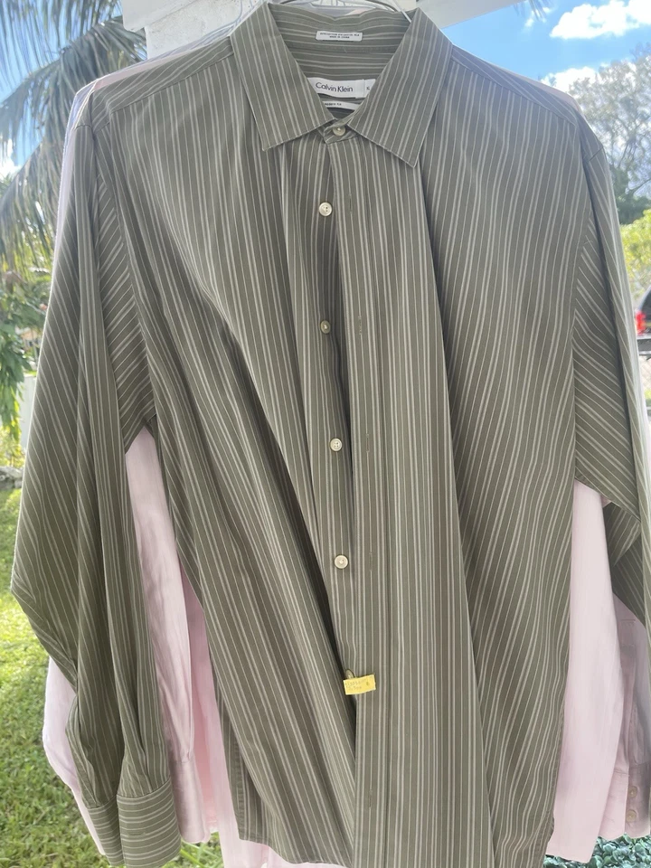 Camisas de vestir Calvin Klein para hombre XL a rayas manga larga botones 8 AZUL BLANCO MEZCLA 8 Foto 2 de 4