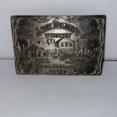 VTG Jack Daniels Brass Belt Buckle Whiskey Sour St. Louis MO. Exposition 1904