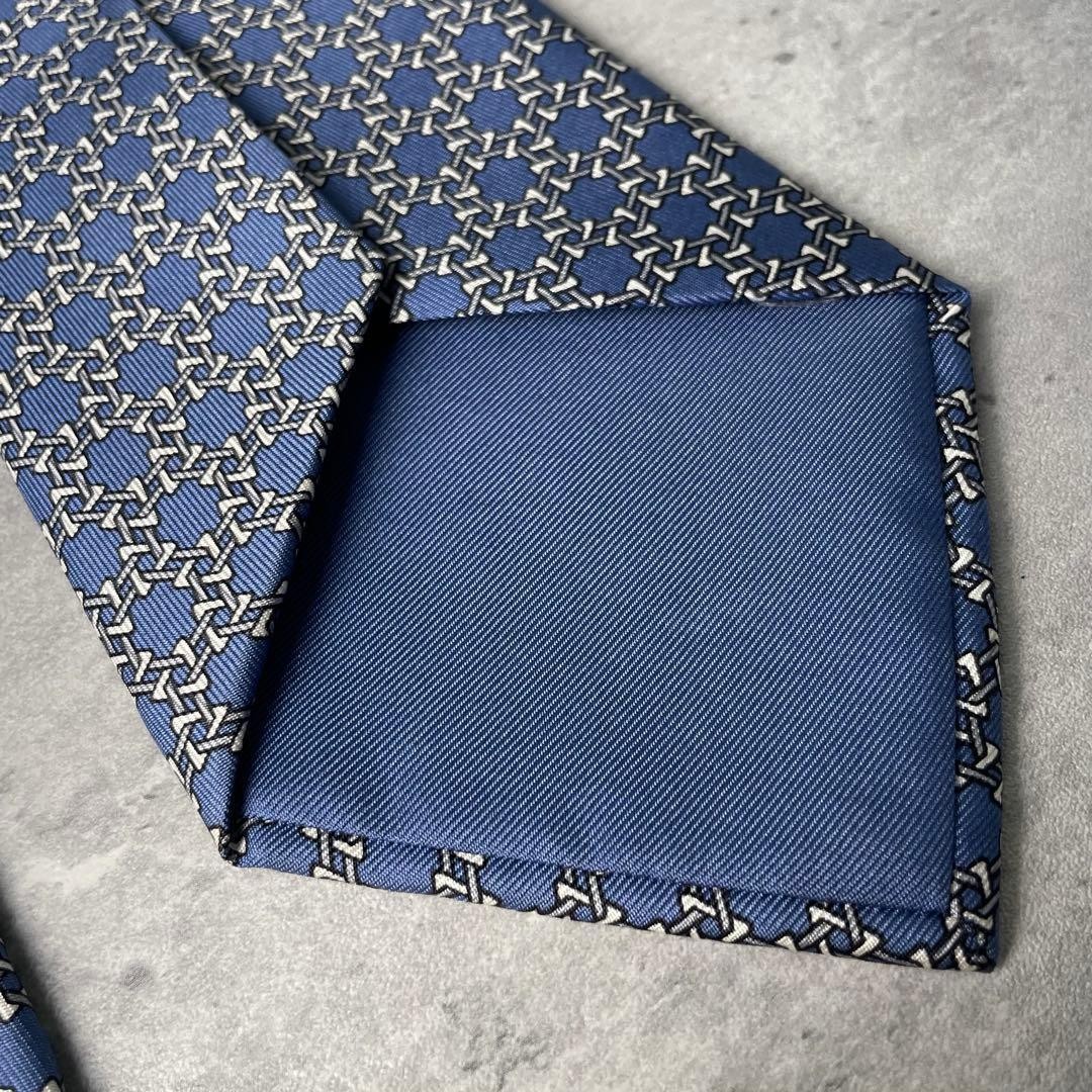 Hermes HERMES Hexagonal Dot Pattern Chain Tie Blue - image 7
