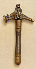 Vintage Bronze 1950s German HAMMER CORKSCREW w. MAN ATOP HEAD Sheath Handle Tool