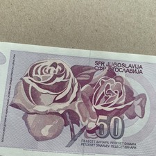 Roses Purple YUGOSLAVIA 50 Dinara Banknote, 1990, P-104 UNC World Currency