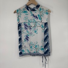 Tiny Anthropologie Blue Floral Cherry Blossom Top L Mixed Media Indie Fairy