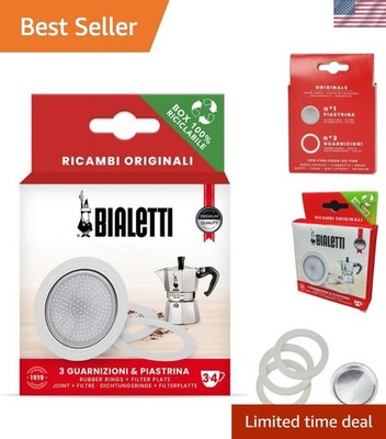 Complete Moka Pot Repair Kit - 3 Seals and 1 Filter Plate for Perfect Brew