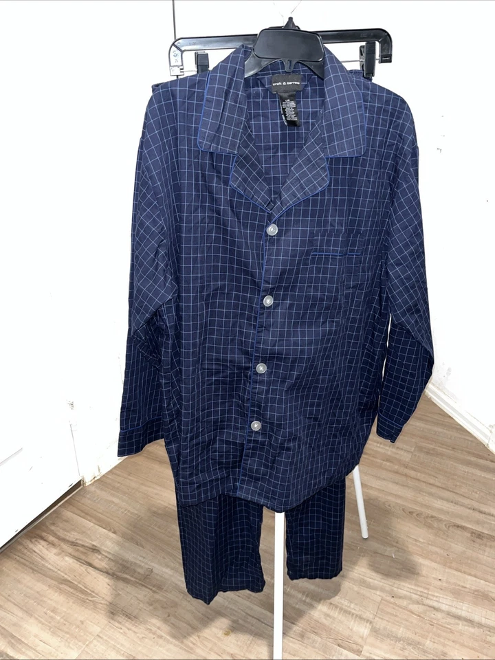 Croft & Barrow Hombre’s Ropa de Dormir Mediana, Azul Cuadros Mezcla de Algodón Pijama Talla XL Foto 4 de 4