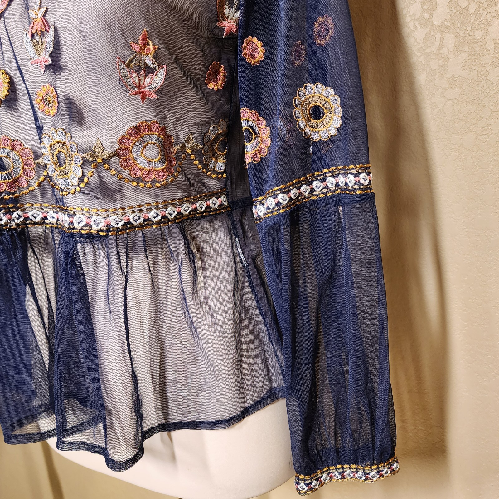 Zara Basic Collection Sheer Embroidered Mesh Blou… - image 4