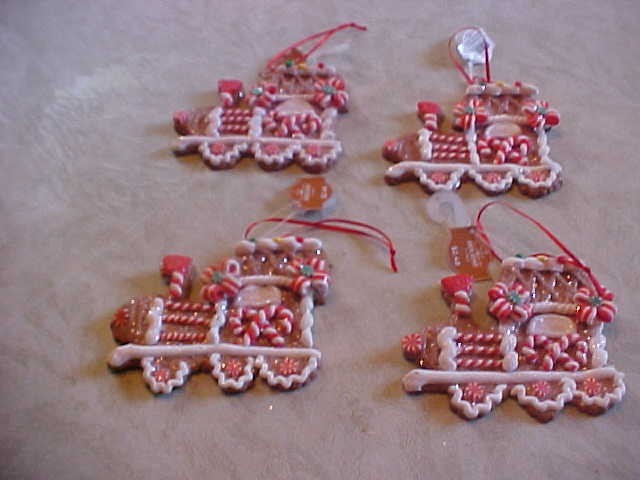 GINGERBREAD TRAIN CLAY UNUSED XMAS ORNAMENTS,MINT CONDITION