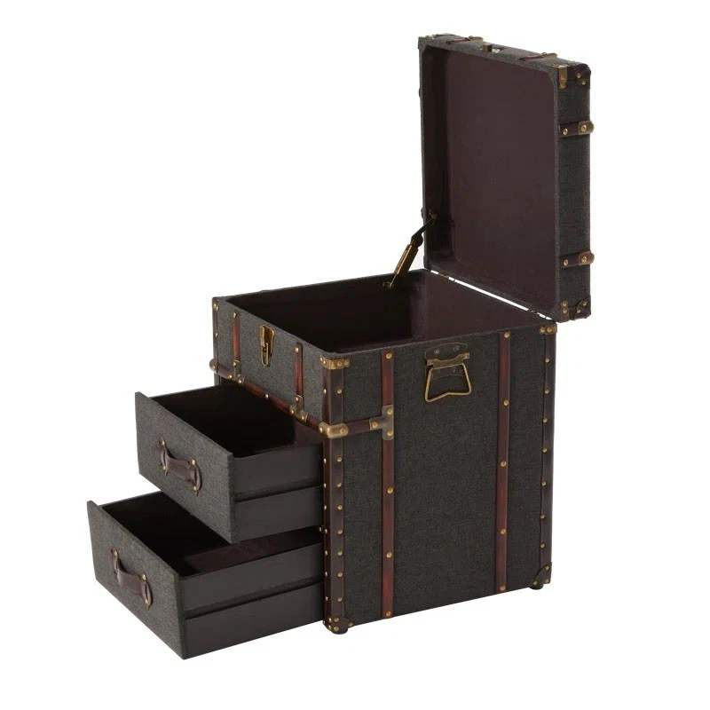 Vintage storage chest with Buckle Hinged Top,Linen End Side Table - Image 3 of 4