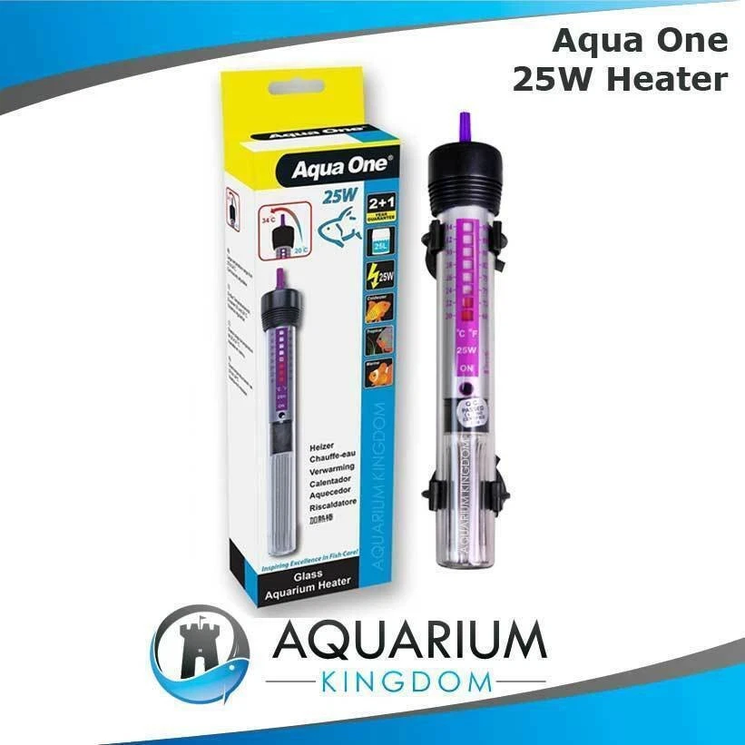Aqua One 25W Glass Aquarium Heater - 25 Watt - Small Nano Fish Tank Thermostat