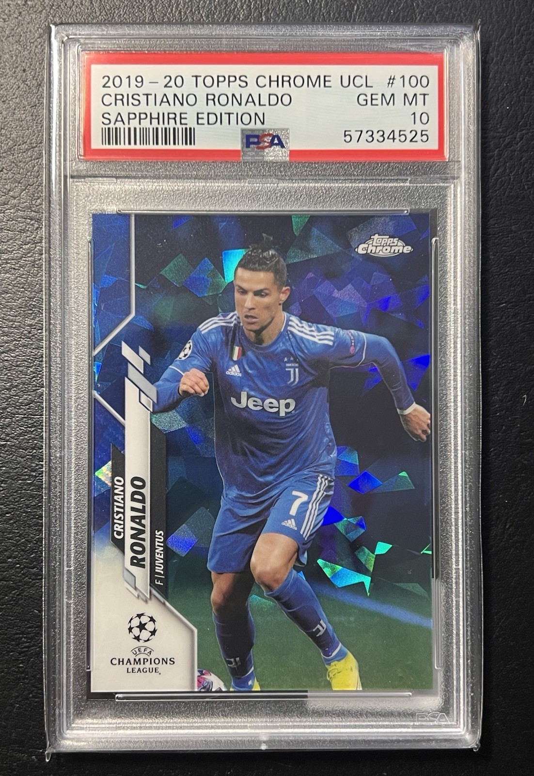 2019-20 TOPPS CHROME UCL SAPPHIRE #100 CRISTIANO RONALDO PSA 10 GEM MINT view 1
