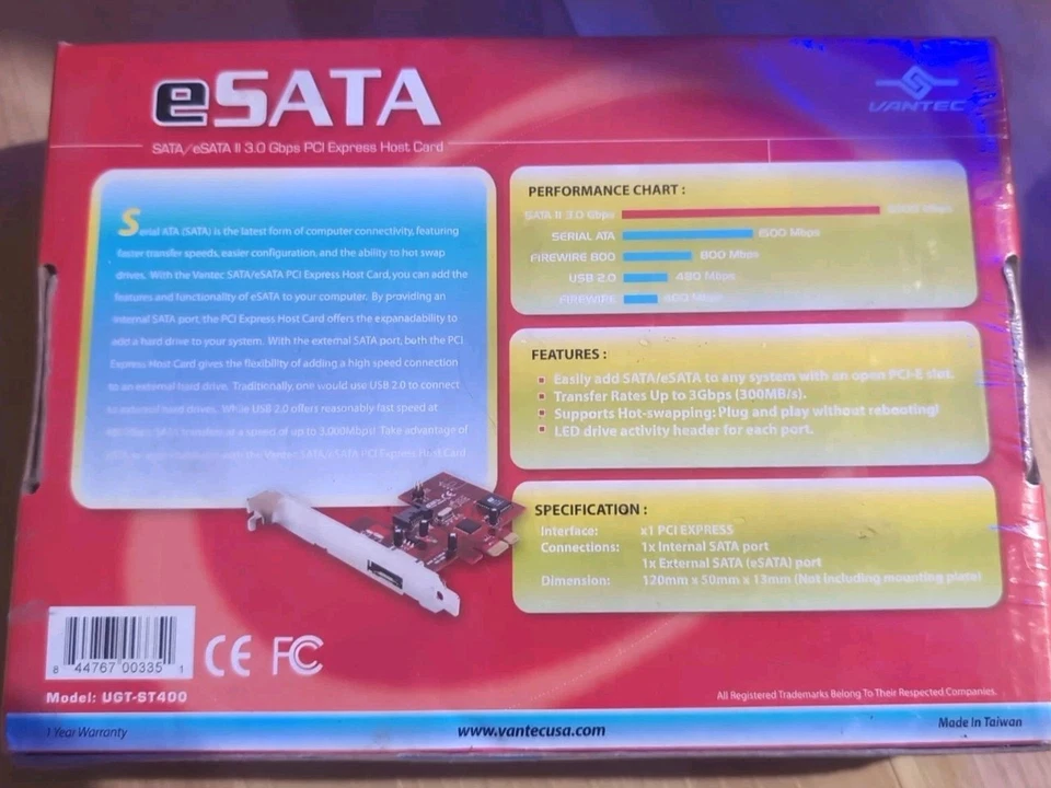 ESata 3.0 Gps PCI Express Host Card Sara II 3 Gbps Never Opened - Image 2 of 3