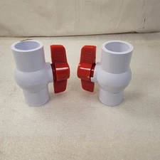 TWO ~ 1" Inch PVC Ball Valve Inline Socket FNPT Slip x Slip Schedule 40 Solvent 