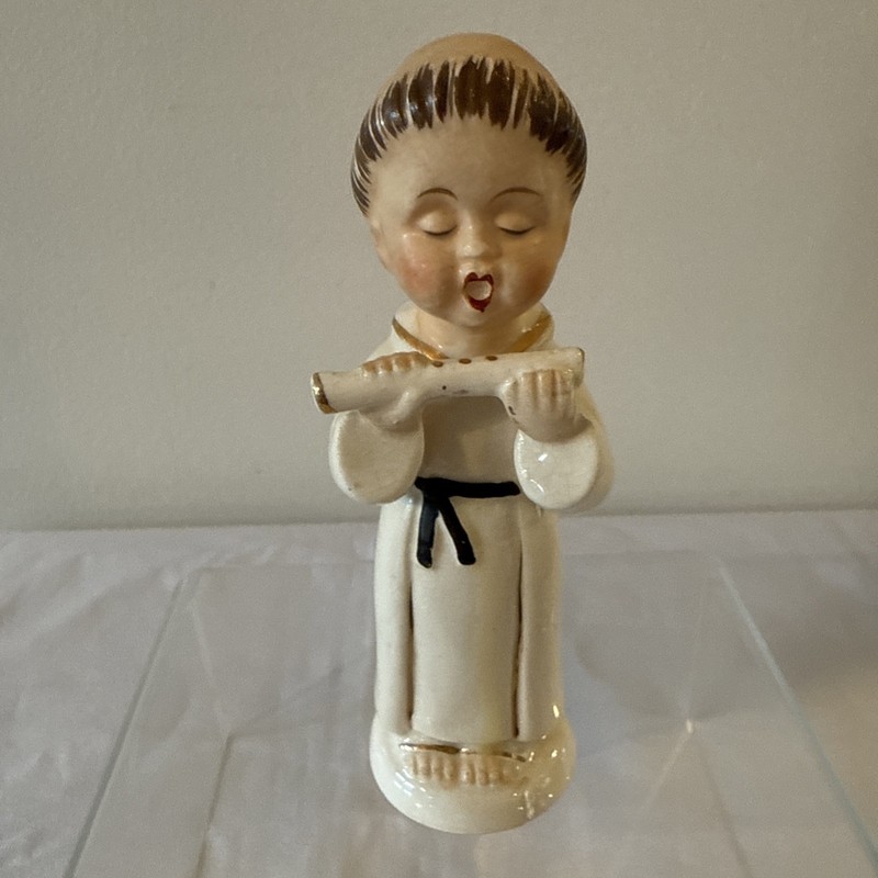 Vintage Chase Child Monk Playing Flute Figurine Japan