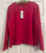 NWT $128 Eileen Fisher Azalea Cozy Brushed Terry Hug Hi Crew Neck Boxy Top M L