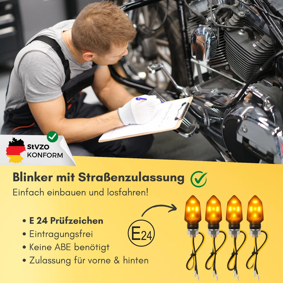Binego® 4x LED Mini Micro Blinker Motorrad E Geprüft Universelle Blinkleuchten - Bild 2 von 4