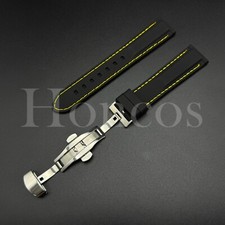 22 24 26 MM Rubber Strap Yellow Stitching Lined Deployment Clasp Fits Panerai US