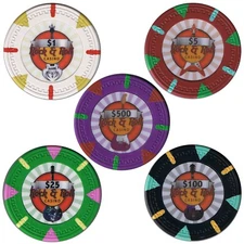 Rock & Roll Casino Poker Chips Set 13.5g – $1 $5 $25 $100 $500 – 5pc Lot