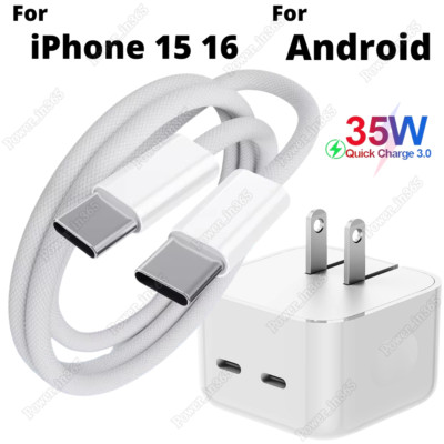 35W Power Block USB-C Fast Charger Type-C Cable For iPhone 16 15 Samsung Android