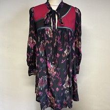 Lux Silk Dress Size Small Black Patterned Quilted Long Sleeve Boho