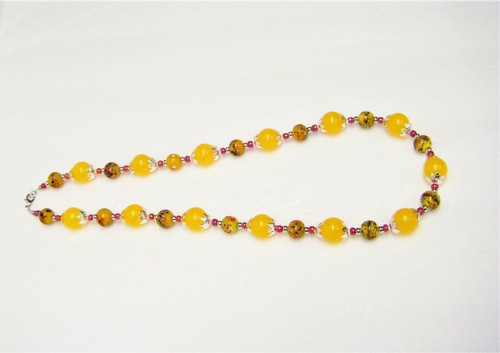 Deep Yellow Acrylic w/Milky Yellow Splatter Glass Beads Necklace/Bracelet/Earrin - Picture 4 of 10