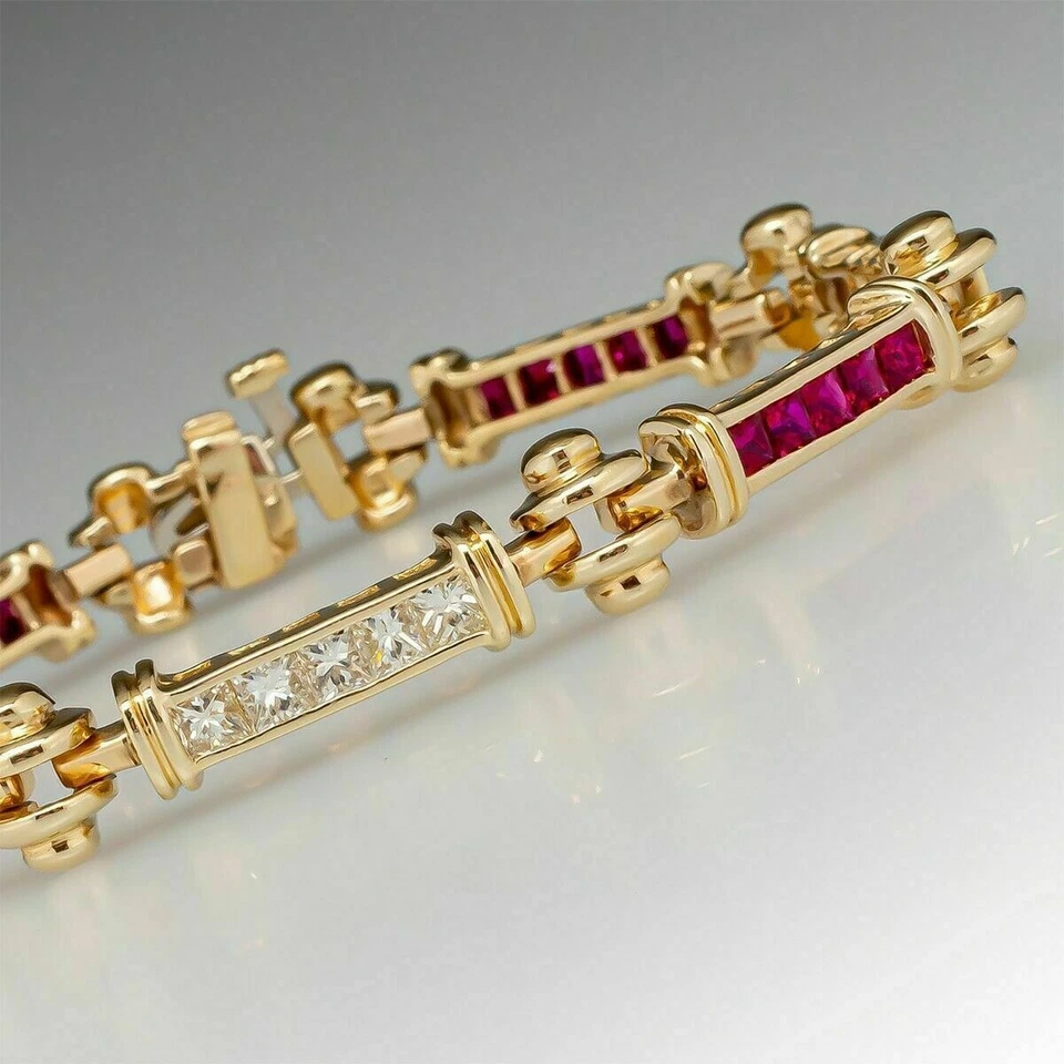 11.5Ct Princess Cut Lab Created Diamond Women's Bracelet 14K Yellow Gold Over - Image 3 of 4