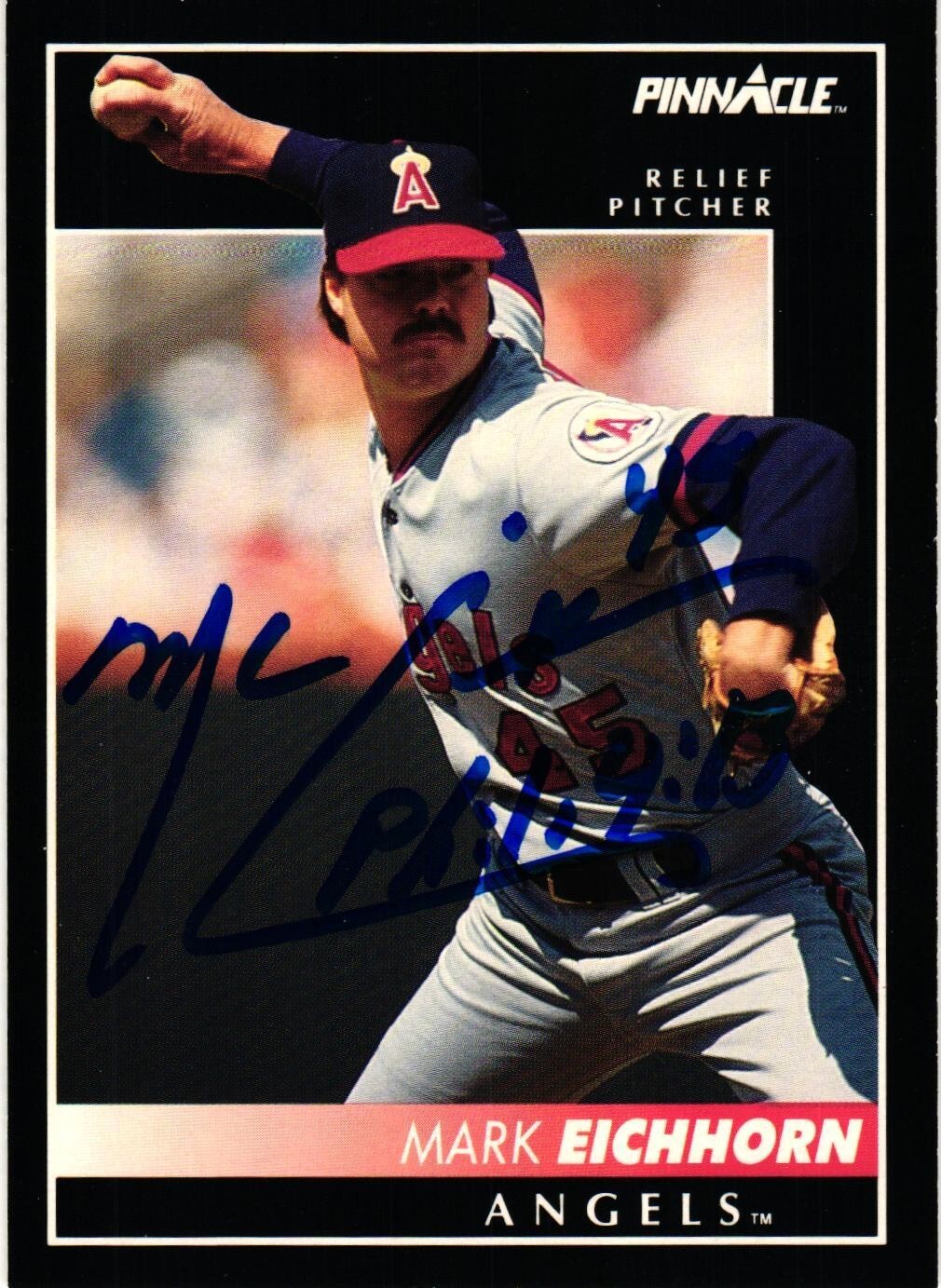 Mark Eichhorn #353 Signed 1992 Pinnacle MLB Baseball Card AUTO Angels