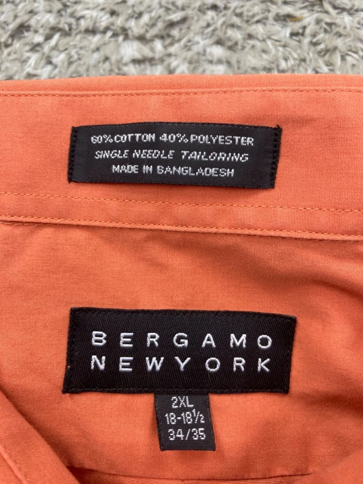 Camisa Bergamo Nueva York Hombres 2XL 18.5 34/35 Naranja Carrera Abotonada Oxford De Colección Foto 3 de 4