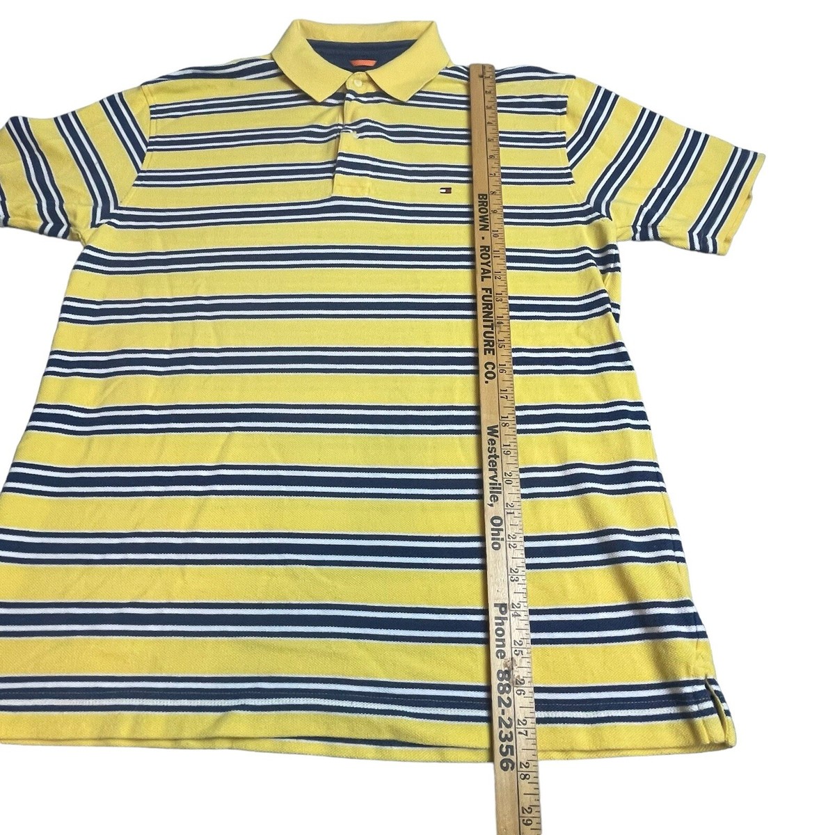 Tommy Hilfiger Mens Yellow Striped Short Sleeve Polo Casual Dress