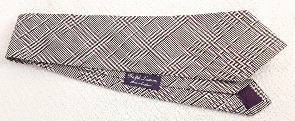 Corbata Ralph Lauren Etiqueta Púrpura Oro Real Negro Beige Hecha a Mano Inglaterra Foto 2 de 4