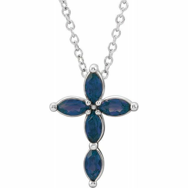 Genuine Marquise Blue Sapphire Cross 16-18