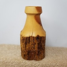 VTG Handmade Live Edge Wood Vase Turned Natural Organic Rustic 10  