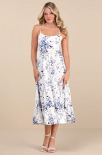 NWT Lulus Mykonos Mood Ivory Floral Tie-strap Tiered Midi Dress White - Size L