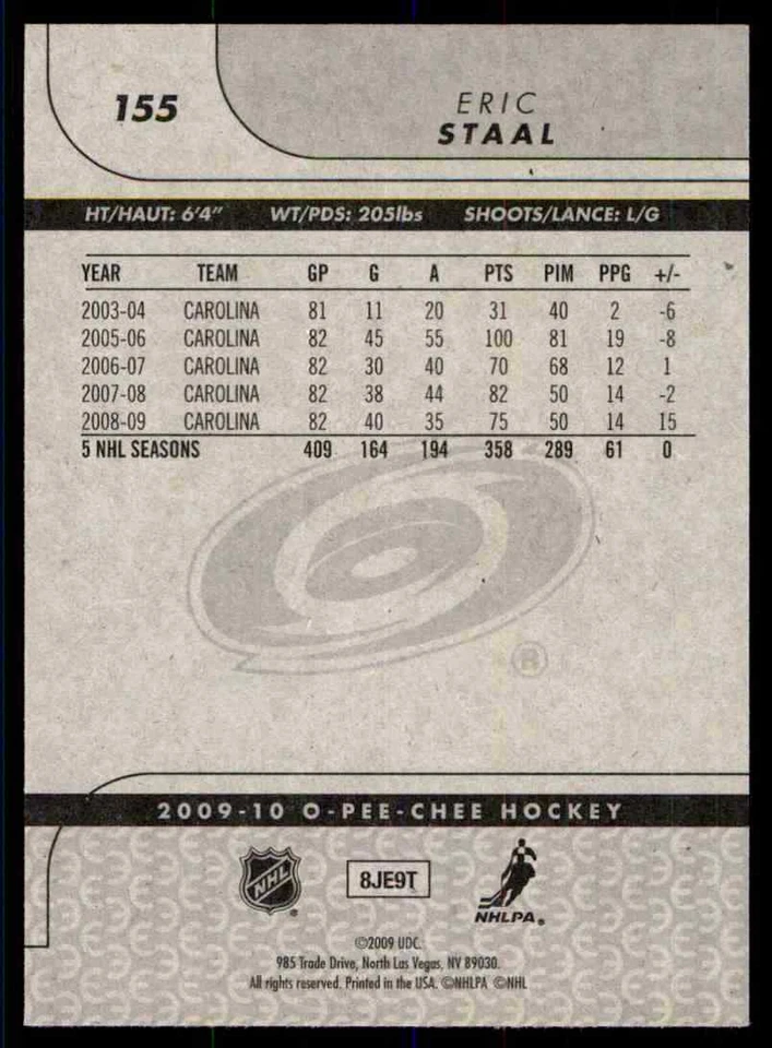 2009-10 O-Pee-Chee Eric Staal #155 - Image 2 of 2