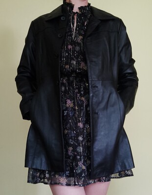 vintage Mangoon genuine leather coat black size M/38 (EU