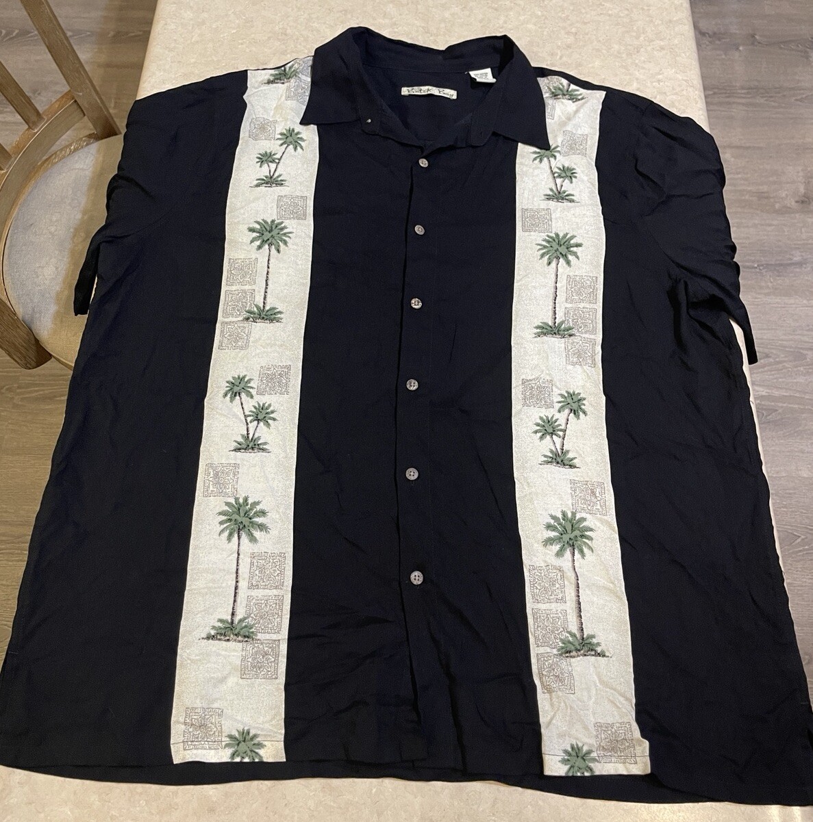 Vtg Batik Bay Hawaiian Shirt Men XL Short Sleeve Guayabera Tropical Palm trees