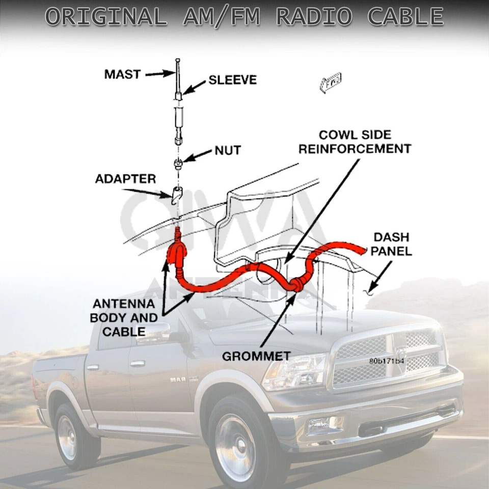 Kit de repuesto de cuerpo de antena de radio sin mástil apto para Dodge Ram 1500 2500 3500 2002-08 Foto 2 de 4