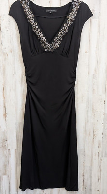 Vintage 90's David Meister Maxi Dress Size S Black Ruched Beaded 