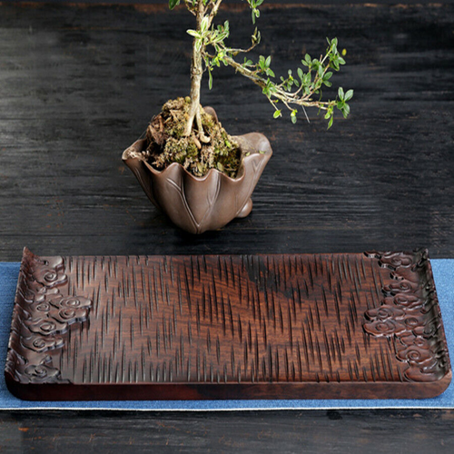 Japanese Tea Tray Luxury Hard Ebony Wooden Tea Tray Serving Table 15.3" Length - Picture 2 of 8