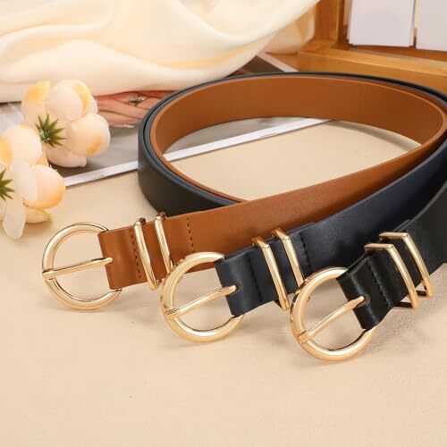 3 Pack Women's Belts for Jeans Dresses Fashion Ladies Skinny Leather Belt Top - Picture 5 of 9