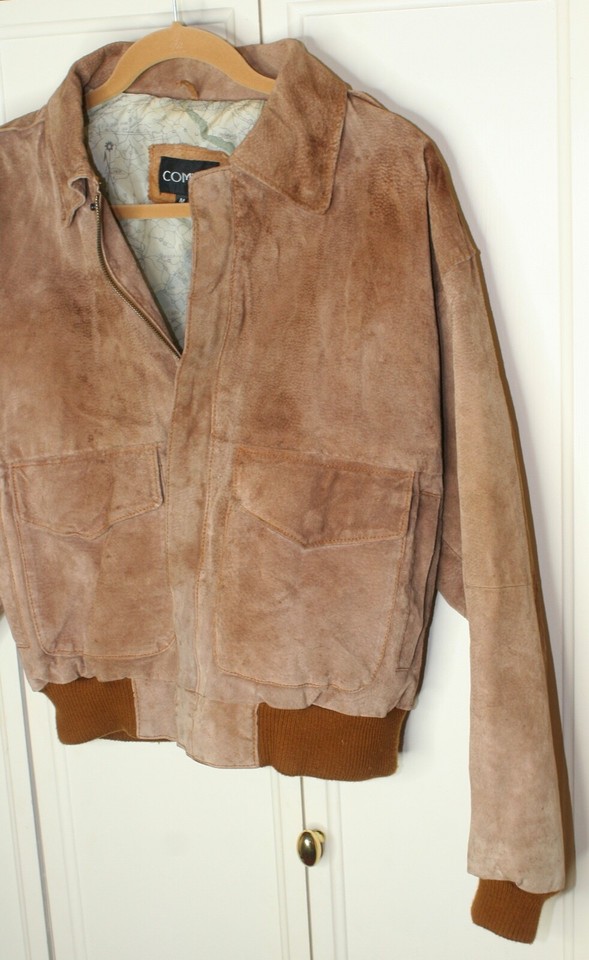 Vintage Comint Soft Sued Leather Bomber JACKET Mens Sz M Brown zippered ...